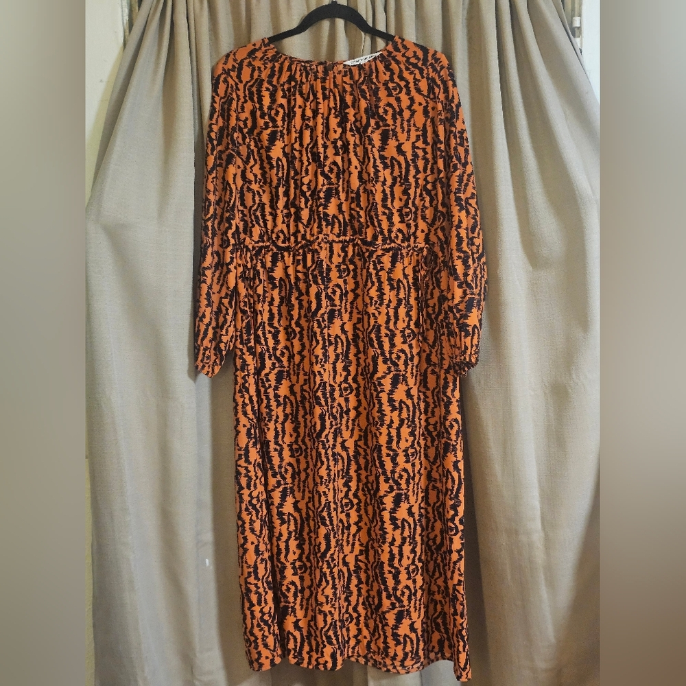Elizabeth and James Vibrant Orange and Black Long Sleeve Dress